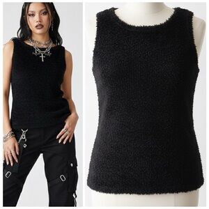 Bette Paige Black Fuzzy Textured Tank Top Y2K Soft Goth Indie Sleaze Size Medium